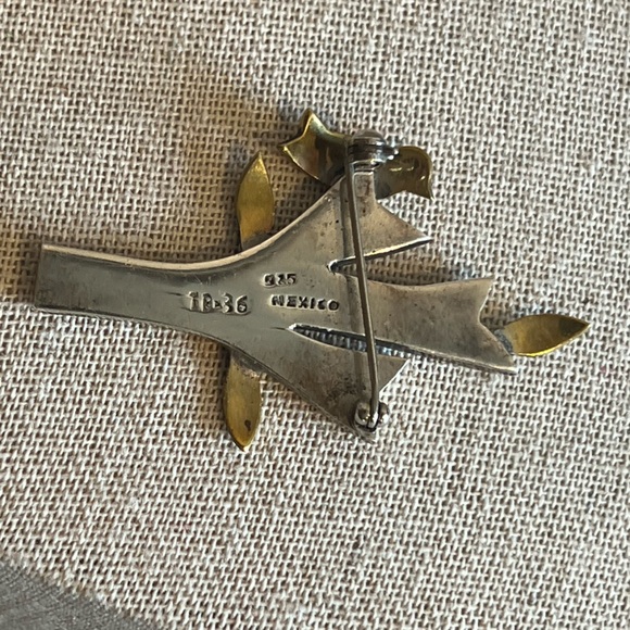 Vintage TAXCO Sterling Silver Brass Tree, leaves and Birds Brooch - Picture 4 of 7